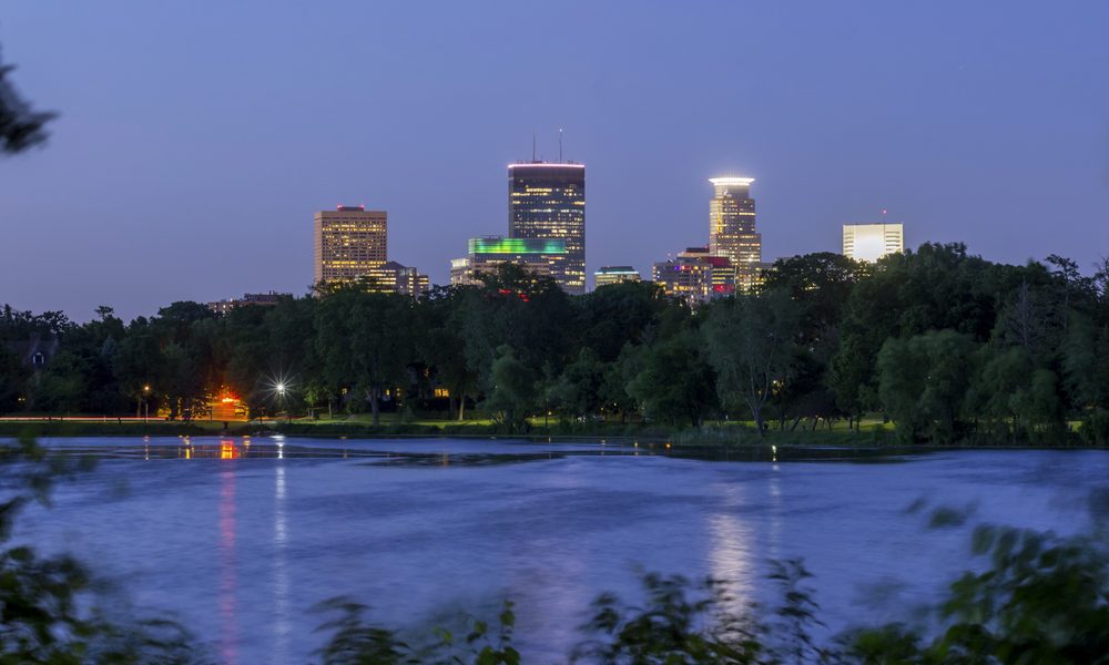 A,Tight,Long,Exposure,Shot,Of,The,Minneapolis,Skyline,Over